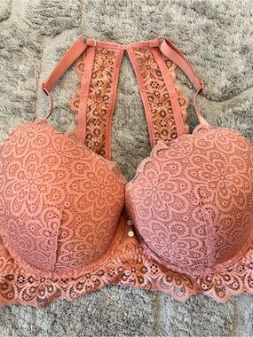 aerie Coral Lace Racerback Push-Up Bra